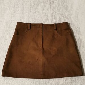 Lucy Paris Brown Faux-Suede A-Line Mini Skirt
